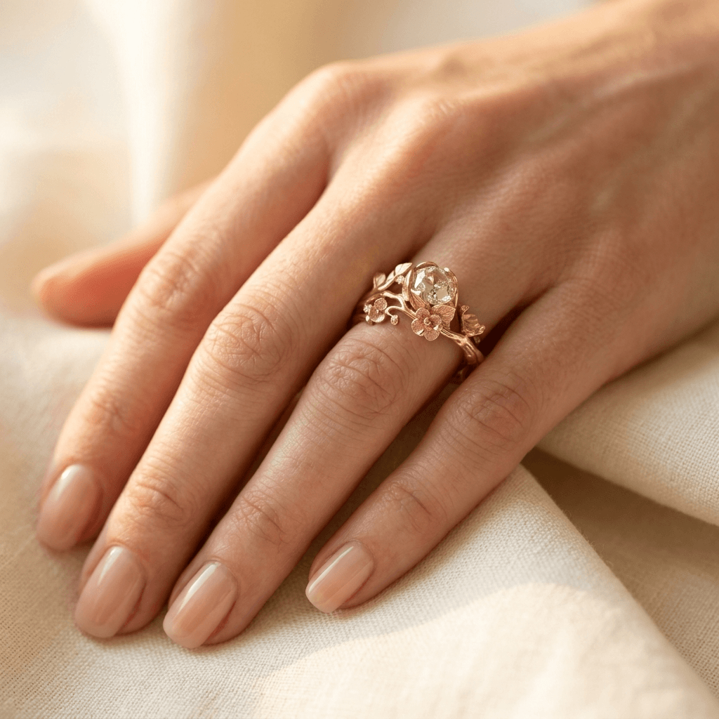 Exquisite Flower Zirconia Retro Handmade Engagement Ring