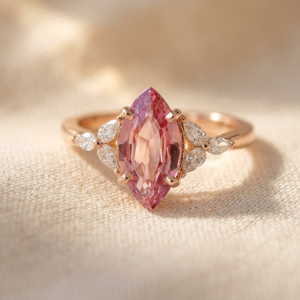 Rose Gold Pink Tourmaline Marquise Ring