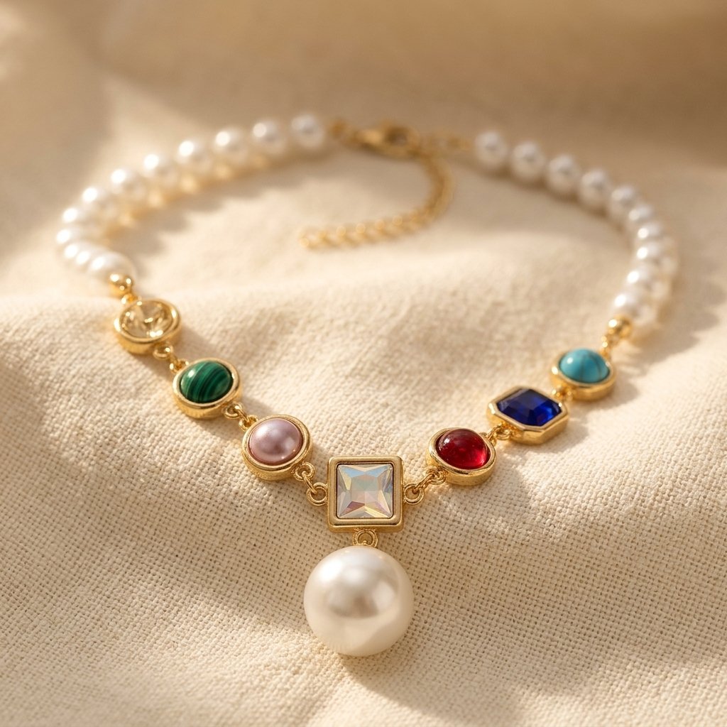 Gold Pearl Multistone Pendant Necklace