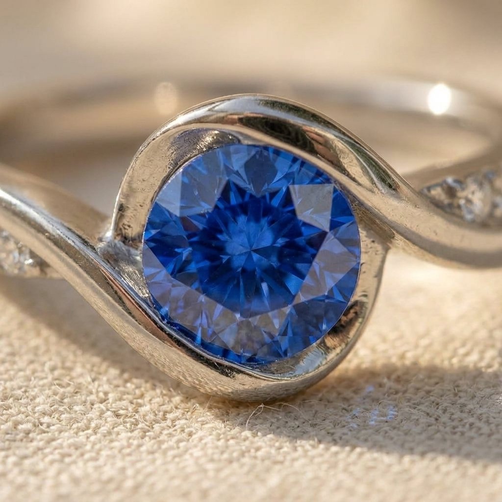 Silver Blue Sapphire Round Ring