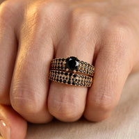 Gold Black Cubic Zirconia Claw Ring Set