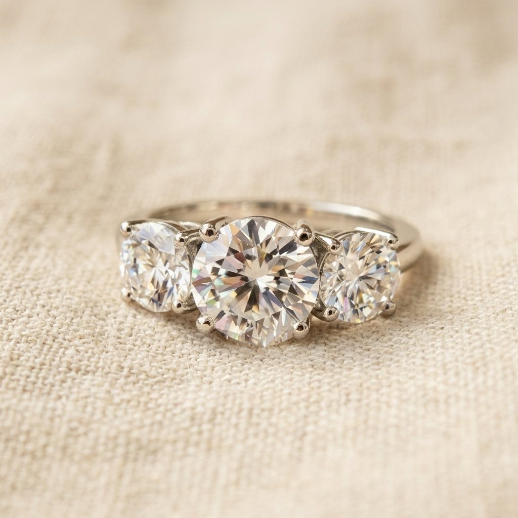 Silver Round Cubic Zirconia Three Stone Ring