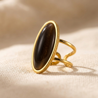 Gold Oval Black Onyx Statement Ring