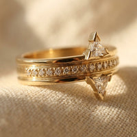 Geometric Gold Triangle Diamond Star Ring