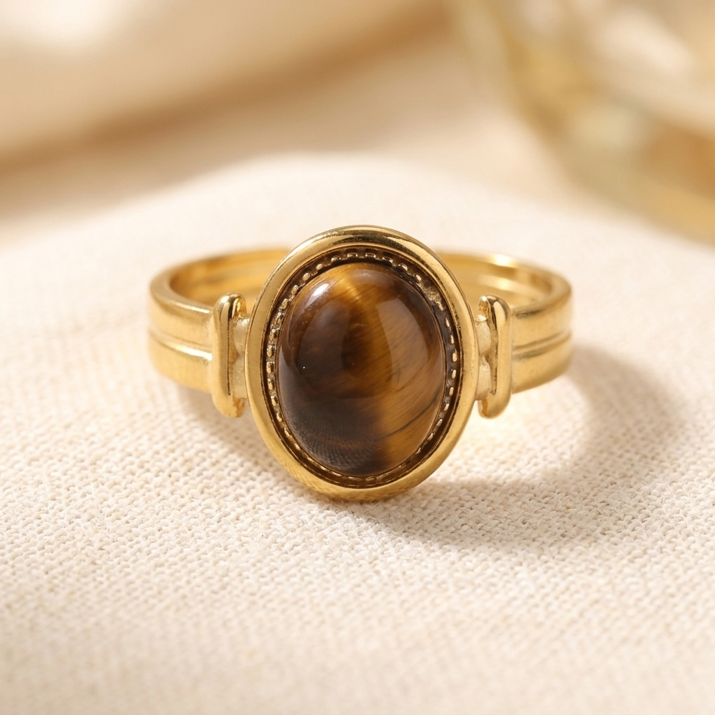 Vintage Gold Oval Tiger Eye Stone Ring