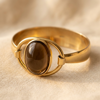 Vintage Gold Oval Smoky Stone Hollow Ring