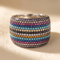 Sparkling Synthetic Zirconia Carved Pattern Wide Ring