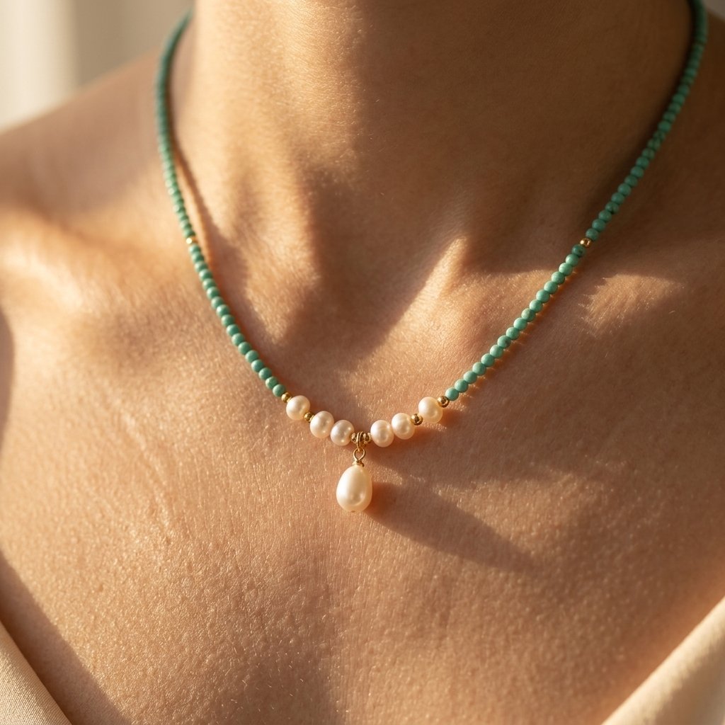 Vintage Gold Aventurine Pearl Drop Necklace