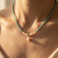 Vintage Gold Aventurine Pearl Drop Necklace