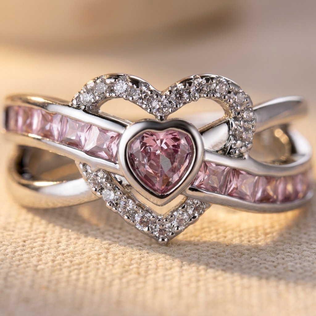 Silver Pink Tourmaline Heart Wing Ring