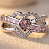 Silver Pink Tourmaline Heart Wing Ring