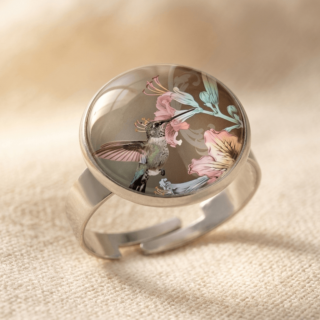 Green Glass Square Stainless Steel Adjustable Ring