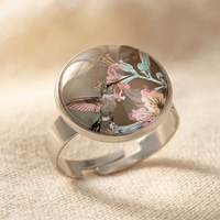 Green Glass Square Stainless Steel Adjustable Ring