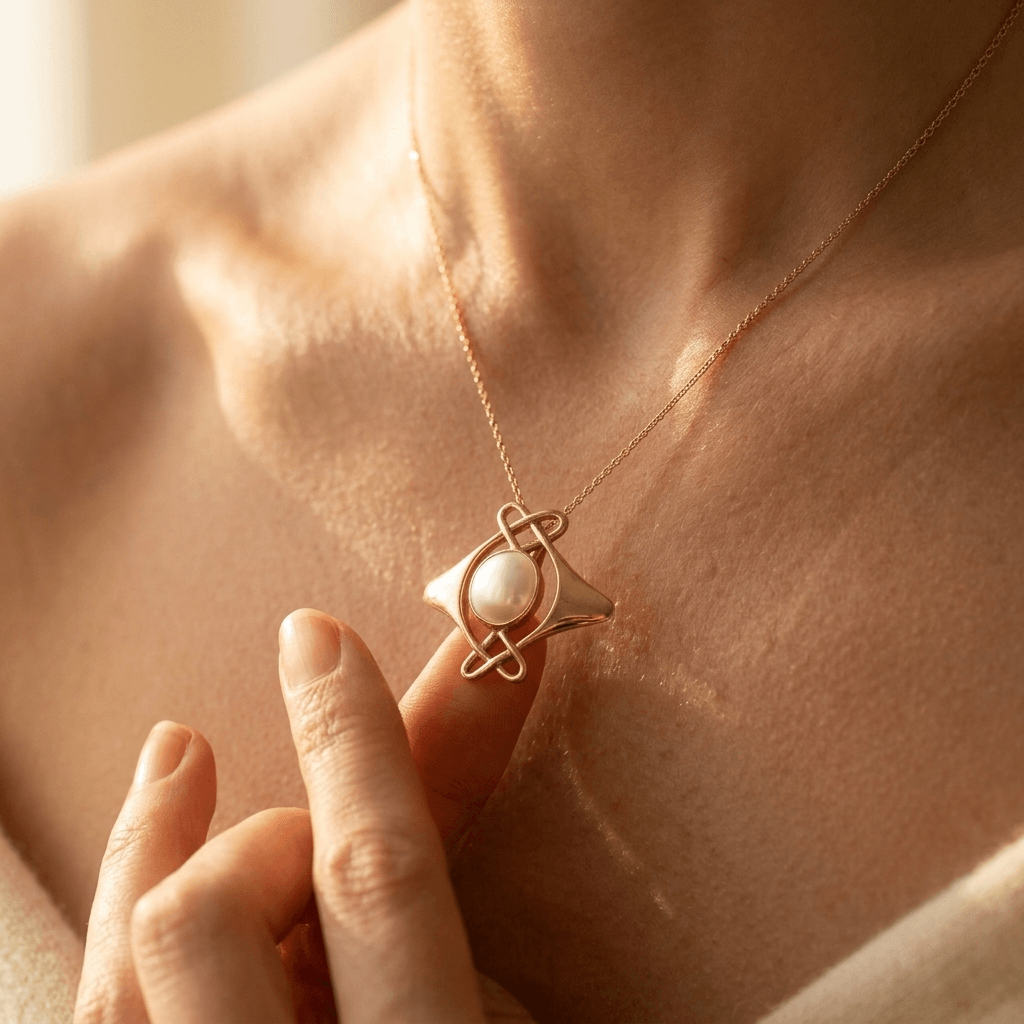 Gold Pearl Infinity Knot Pendant Necklace