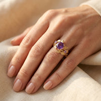 Botanical Gold Amethyst Leaf Vine Ring