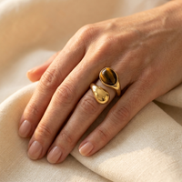 Gold Tiger Eye Stone Oval Statement Ring
