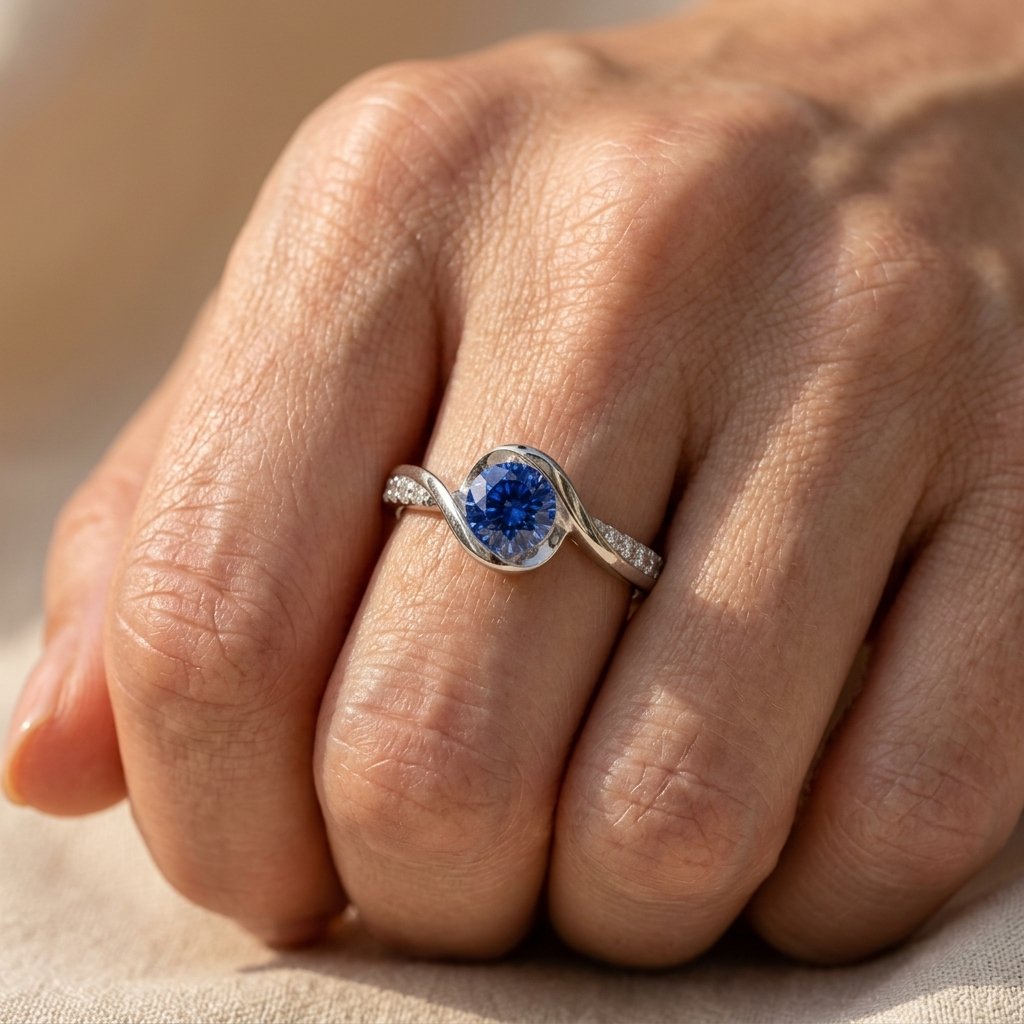 Silver Blue Sapphire Round Ring