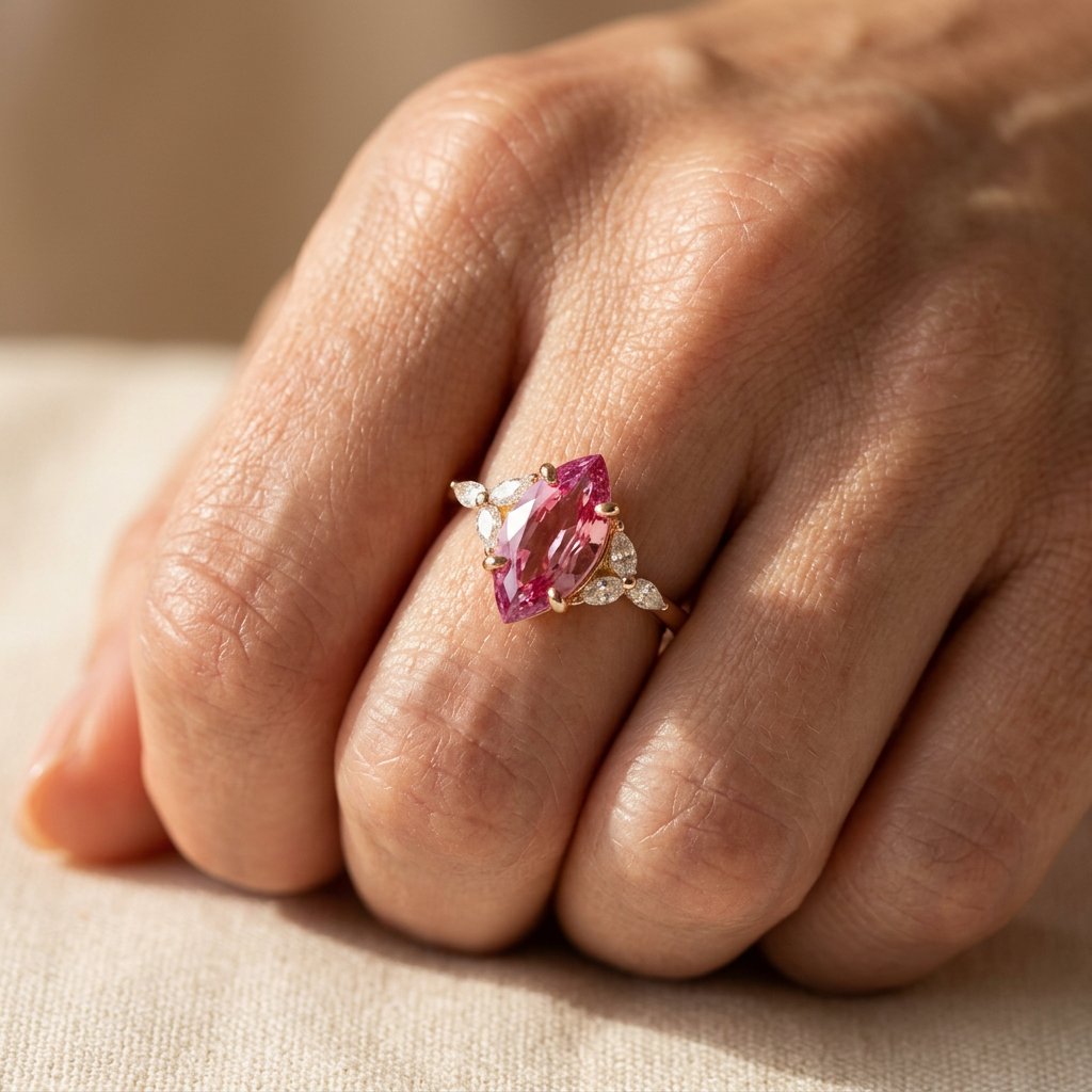 Rose Gold Pink Tourmaline Marquise Ring