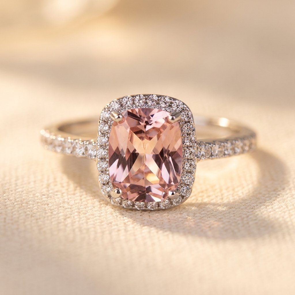 Rose Gold Morganite Cushion Halo Ring
