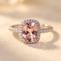 Rose Gold Morganite Cushion Halo Ring