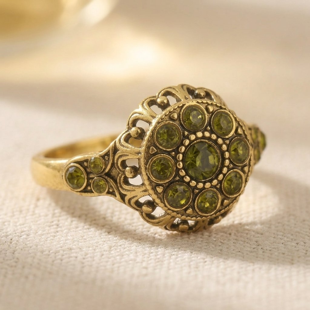 Vintage Gold Peridot Filigree Round Ring