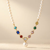 Gold Pearl Multistone Pendant Necklace
