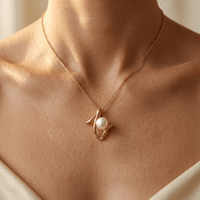 Gold Pearl Asymmetric Open Pendant Necklace