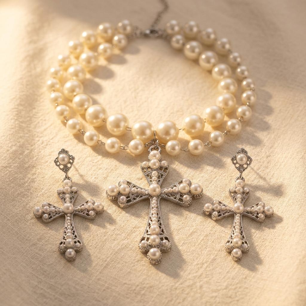 Pearl Inlaid Layered Necklace Jewelry Set