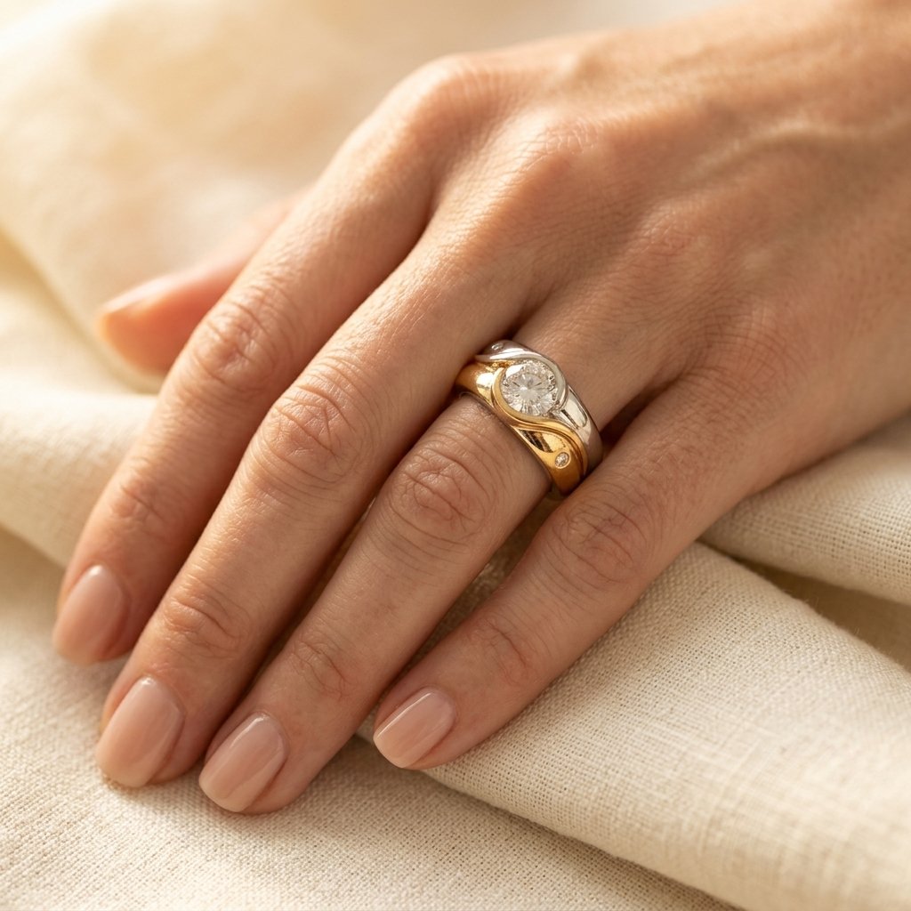 Two Tone Gold Bezel Round Diamond Ring