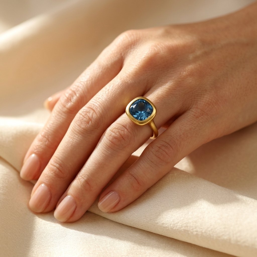 Gold Cushion London Blue Topaz Ring