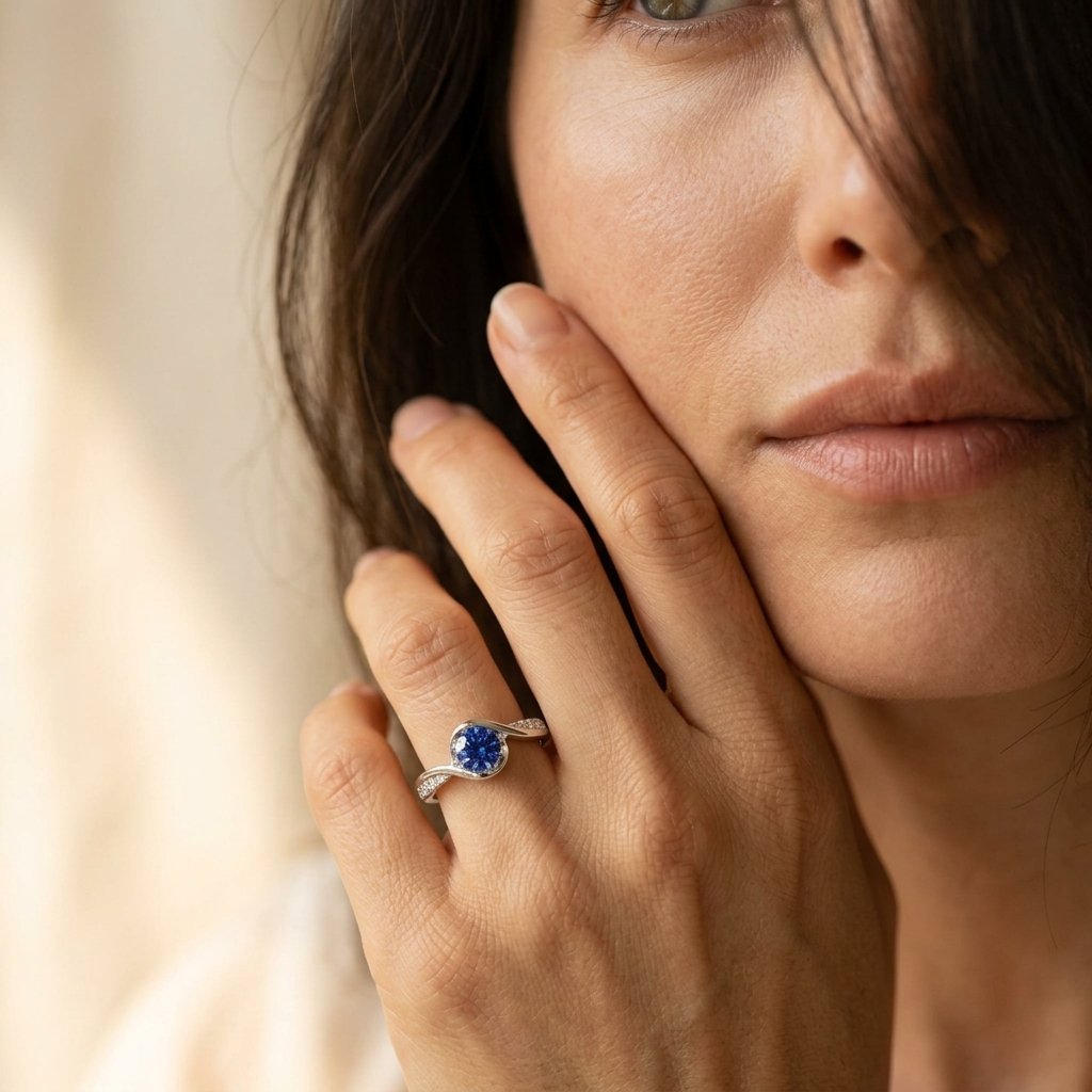 Silver Blue Sapphire Round Ring