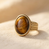Gold Tiger's Eye Oval Cabochon Ring