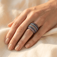 Sparkling Synthetic Zirconia Carved Pattern Wide Ring