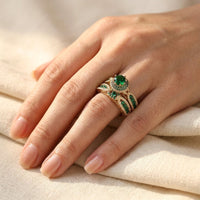 Gold Plated Emerald Filigree Ring Set