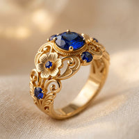 Vintage Gold Filigree Blue Sapphire Ring