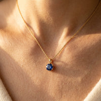 Gold Blue Sapphire Round Necklace
