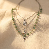 Bohemian Silver Prehnite Three Layer Necklace