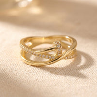 Gold Cubic Zirconia Crossover Ring