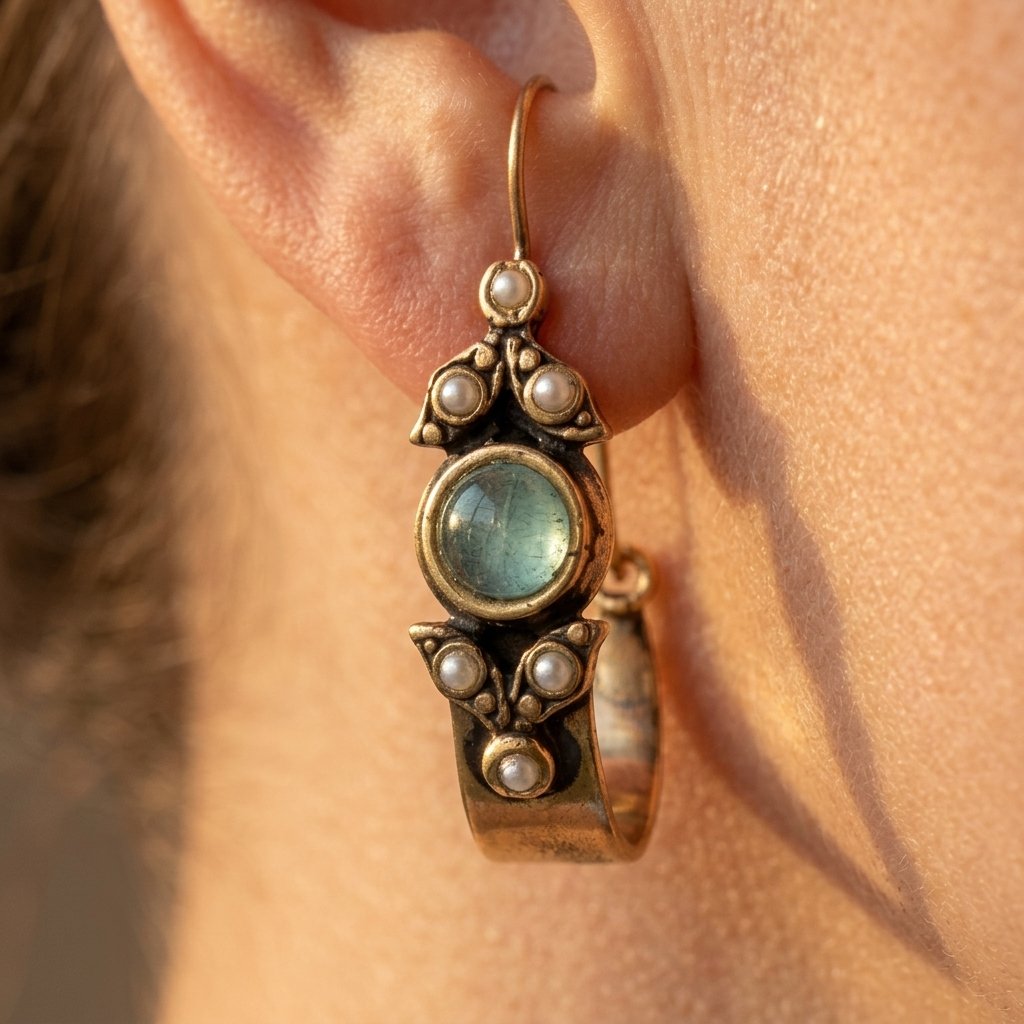 Vintage Mint Cabochon Pearl Hoops