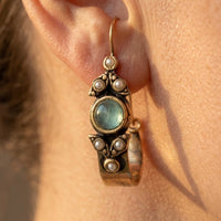 Vintage Mint Cabochon Pearl Hoops
