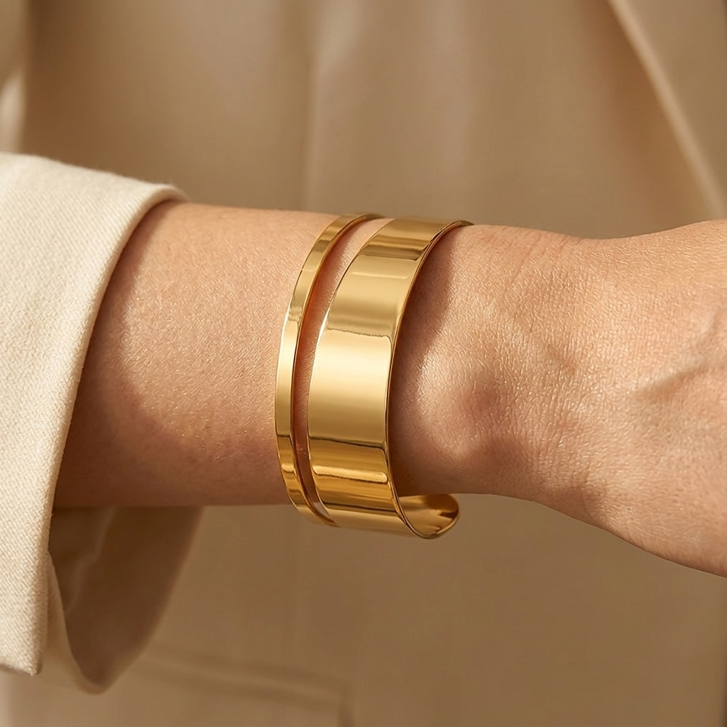 Gold Stainless Steel Textured Cuff Bracelet
