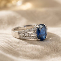 Silver Blue Sapphire Oval Filigree Ring