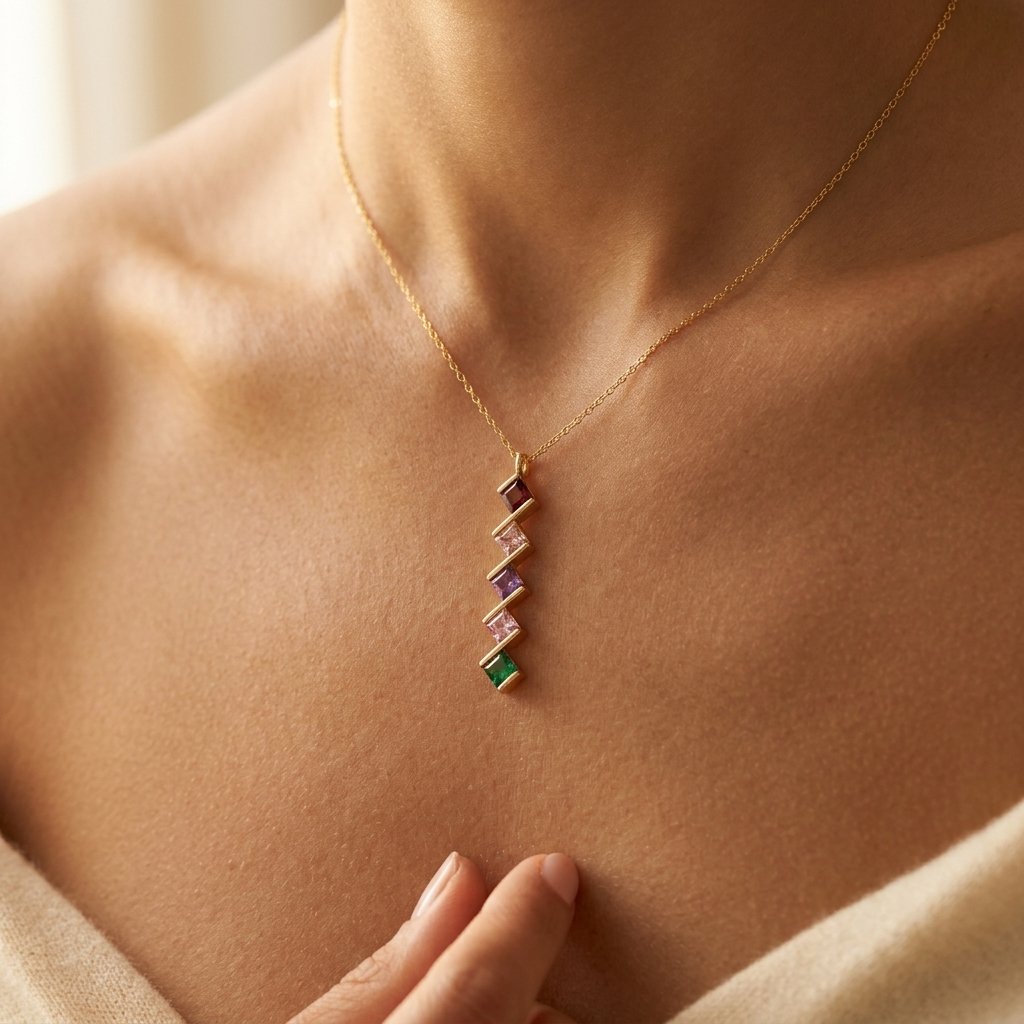 Colorful Gold Rainbow Square Pendant Necklace