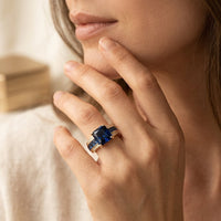 Gold Blue Sapphire Cushion Ring