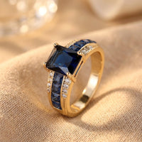 Gold Blue Sapphire Cushion Ring