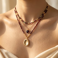 Boho Gold Garnet Heart Layered Necklace