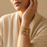 Gold Textured Hollow Wave Cuff Bracelet