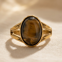 Gold Tigers Eye Oval Cabochon Ring