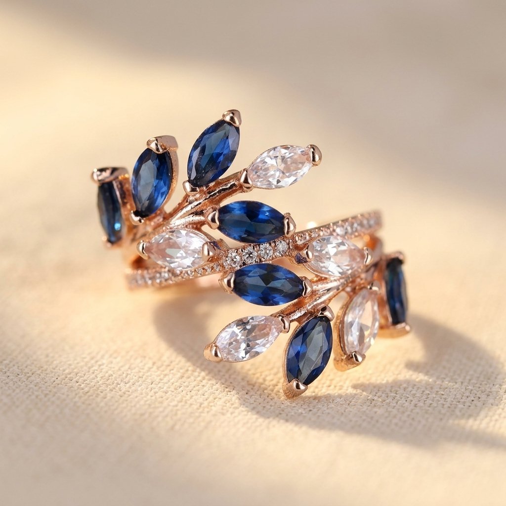 Rose Gold Sapphire Oval Leaf Ring