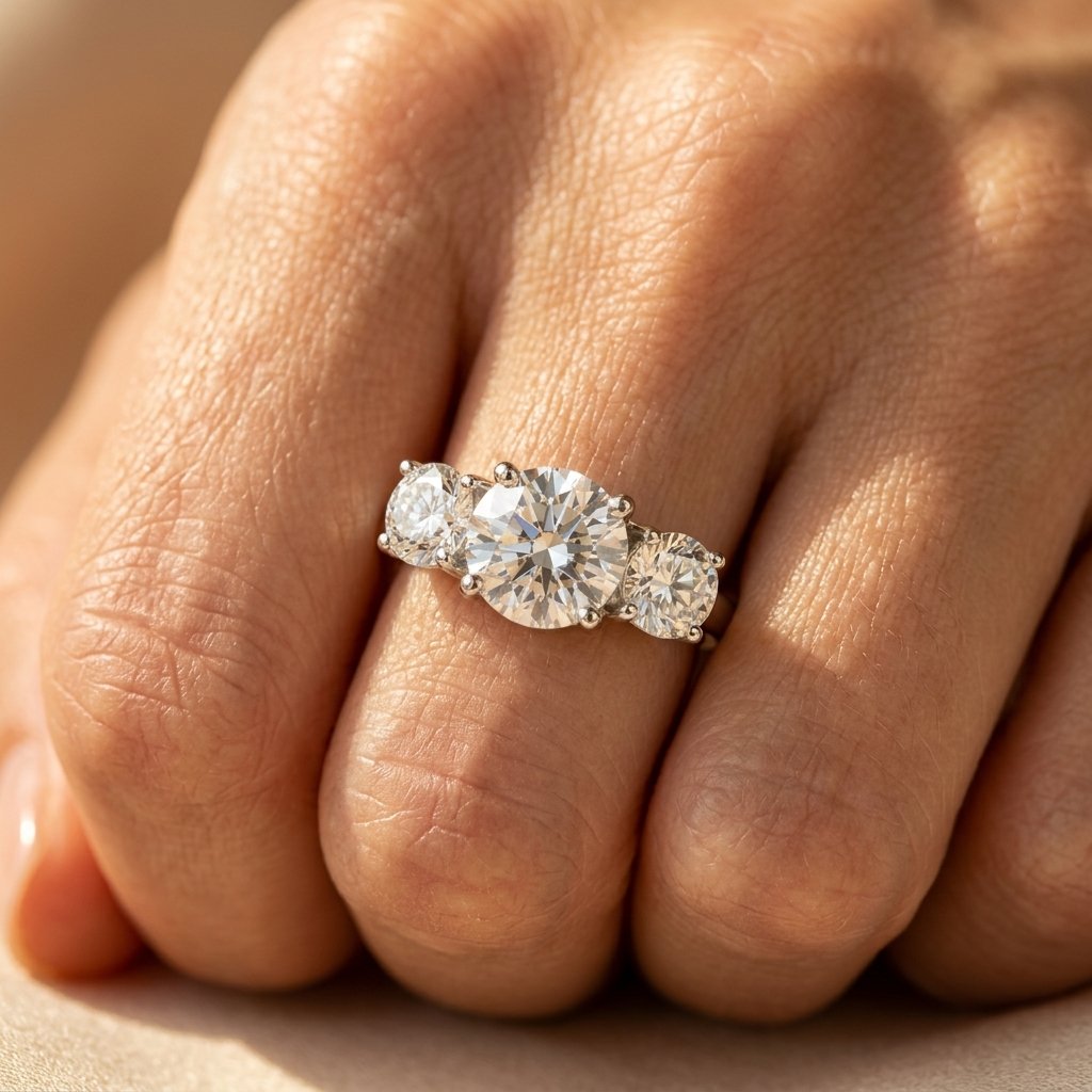 Silver Round Cubic Zirconia Three Stone Ring